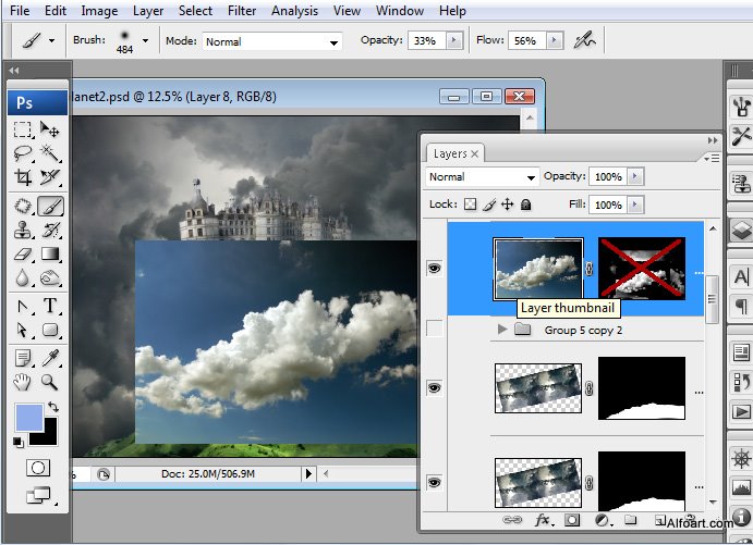 Castle in the Sky, castle in the clouds, dreamy landscape, mysterious, illustration, fantastic, rainbow effect in photoshop